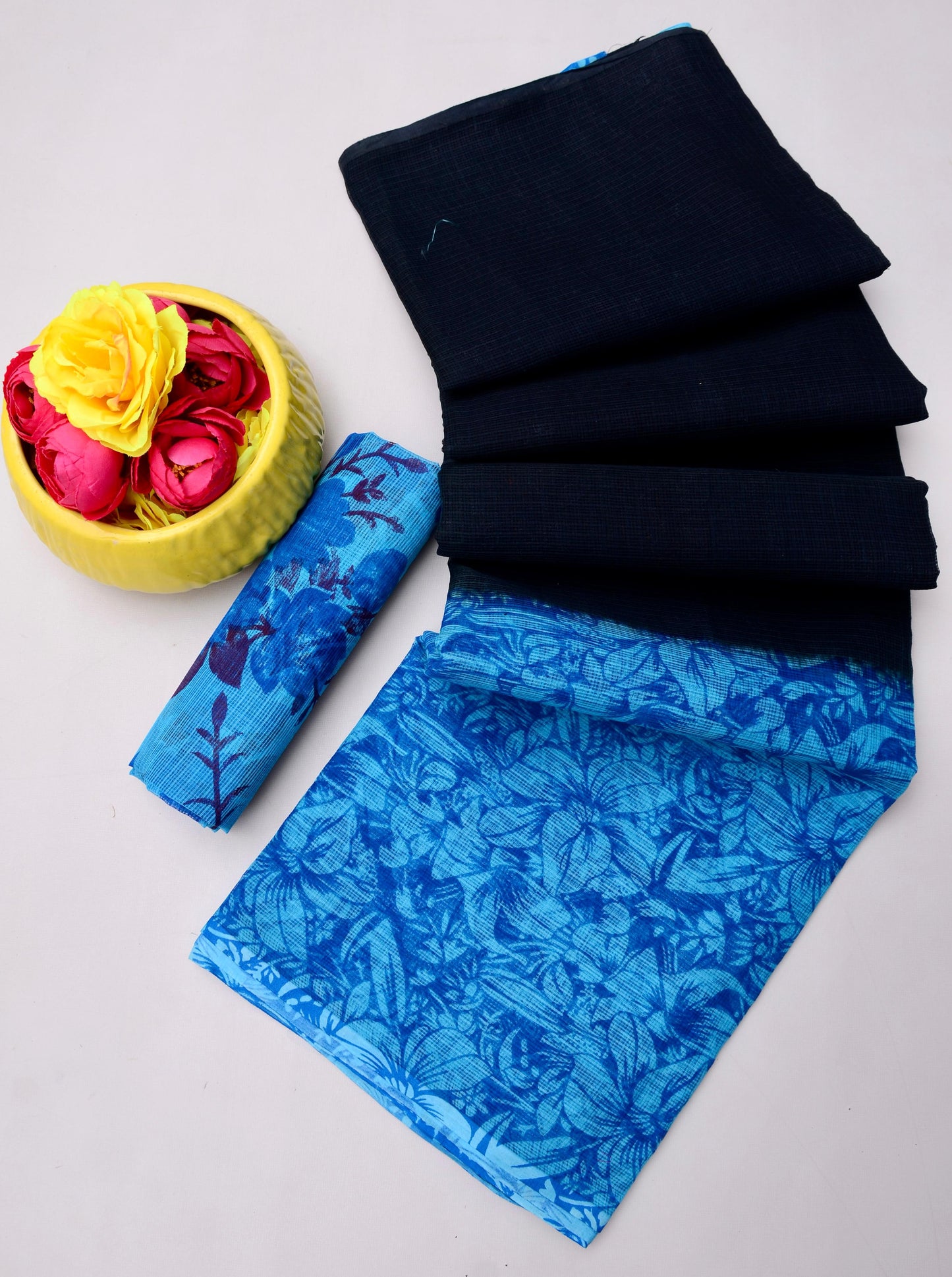 Pure Cotton Kota Doria Kalam Kari Floral Print Sarees