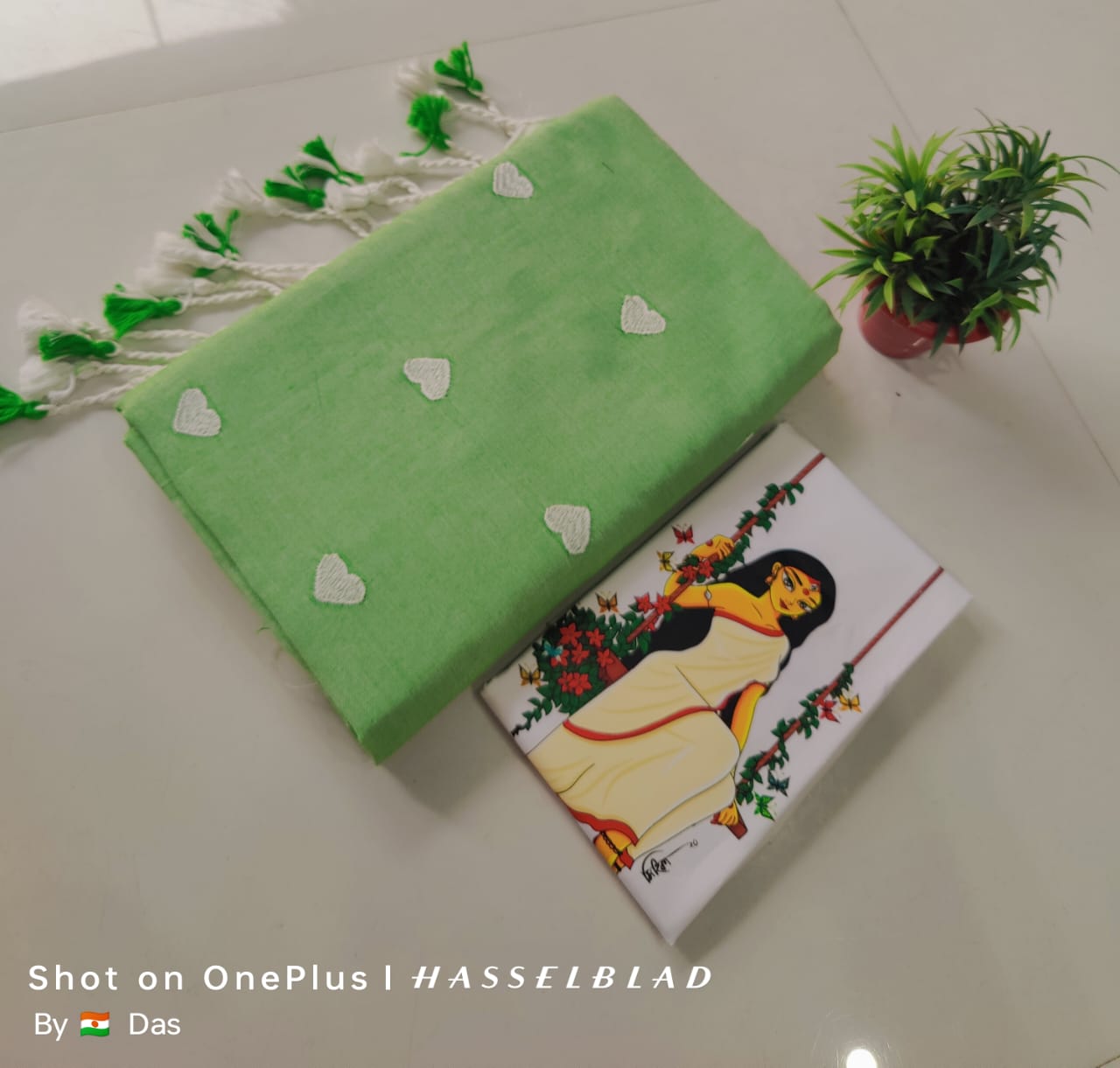 Beautiful Love Embroidery Khaddi Cotton Saree