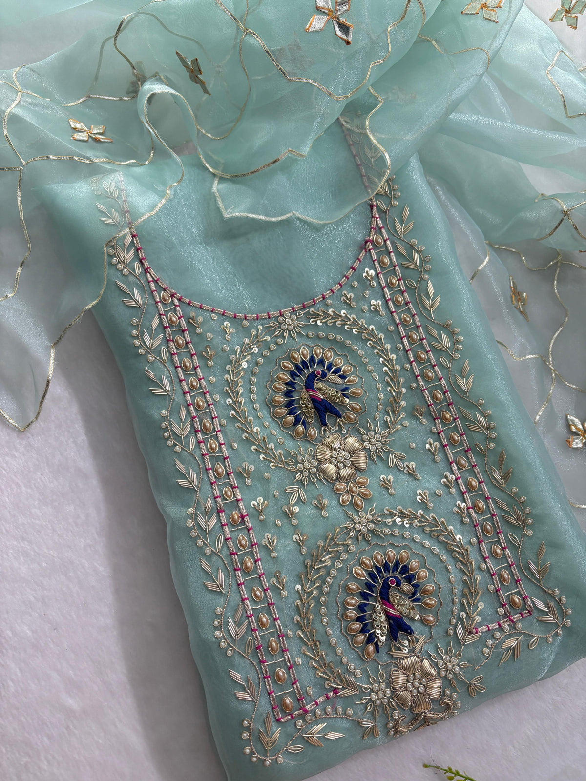 Organza Hand Work Unstitched Suit