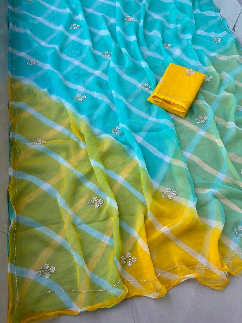 Semi Chiffon Leheriya Pattern Saree