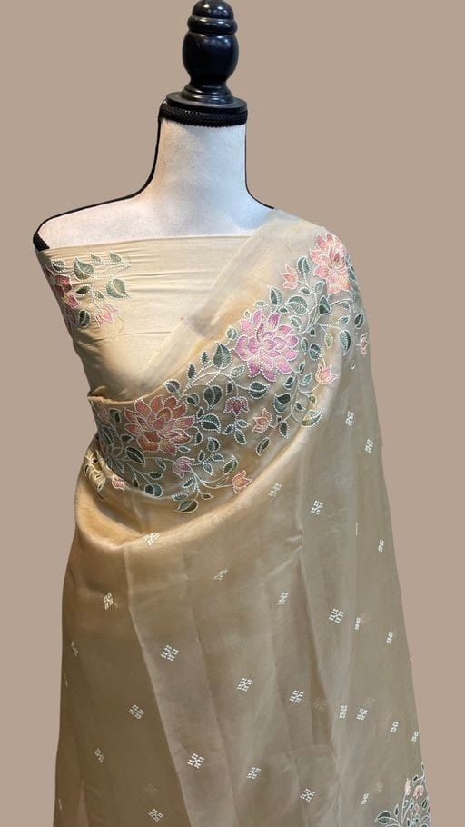 Banarasi Soft Kora Organza Embroidery Work Saree