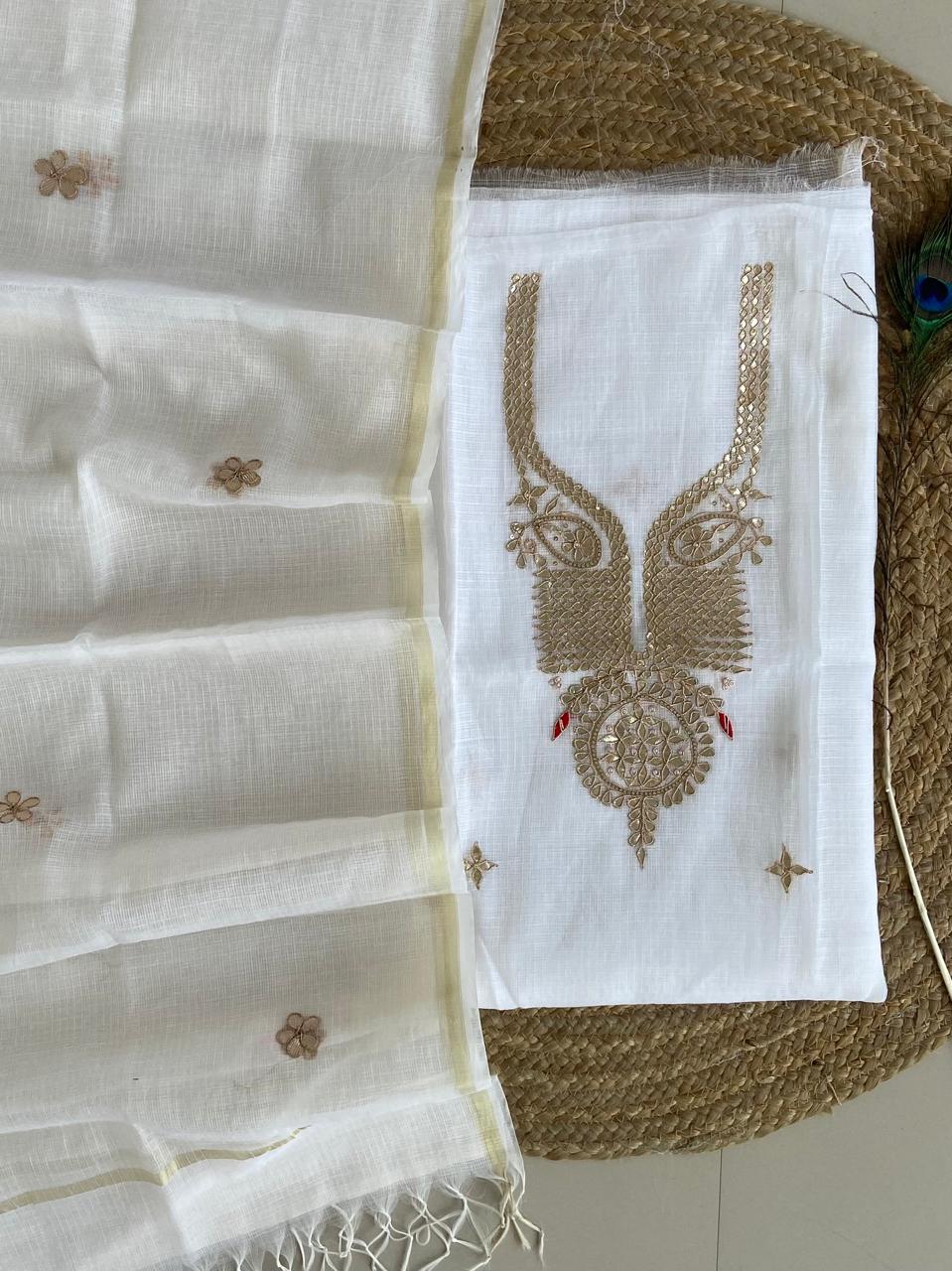 Pure Kota-Doria Unstitched Suit Gota Patti work Work