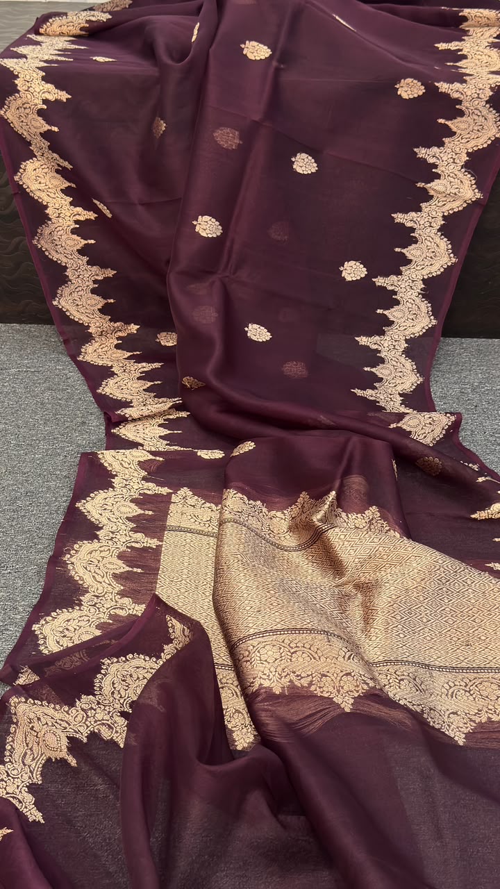 Pure Handloom banarasi kora Silk Saree With Blouse