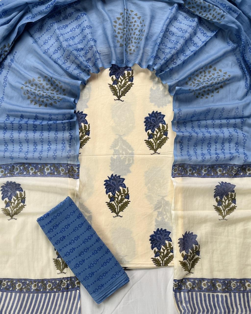 Exclusive new hand block printed cotton suits with cotton duptta
