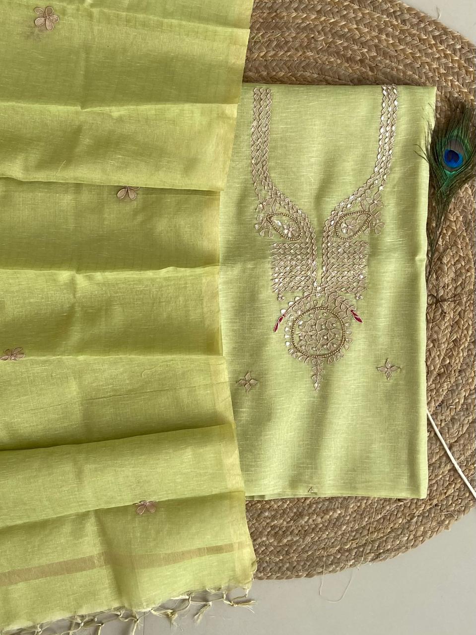 Pure Kota-Doria Unstitched Suit Gota Patti work Work