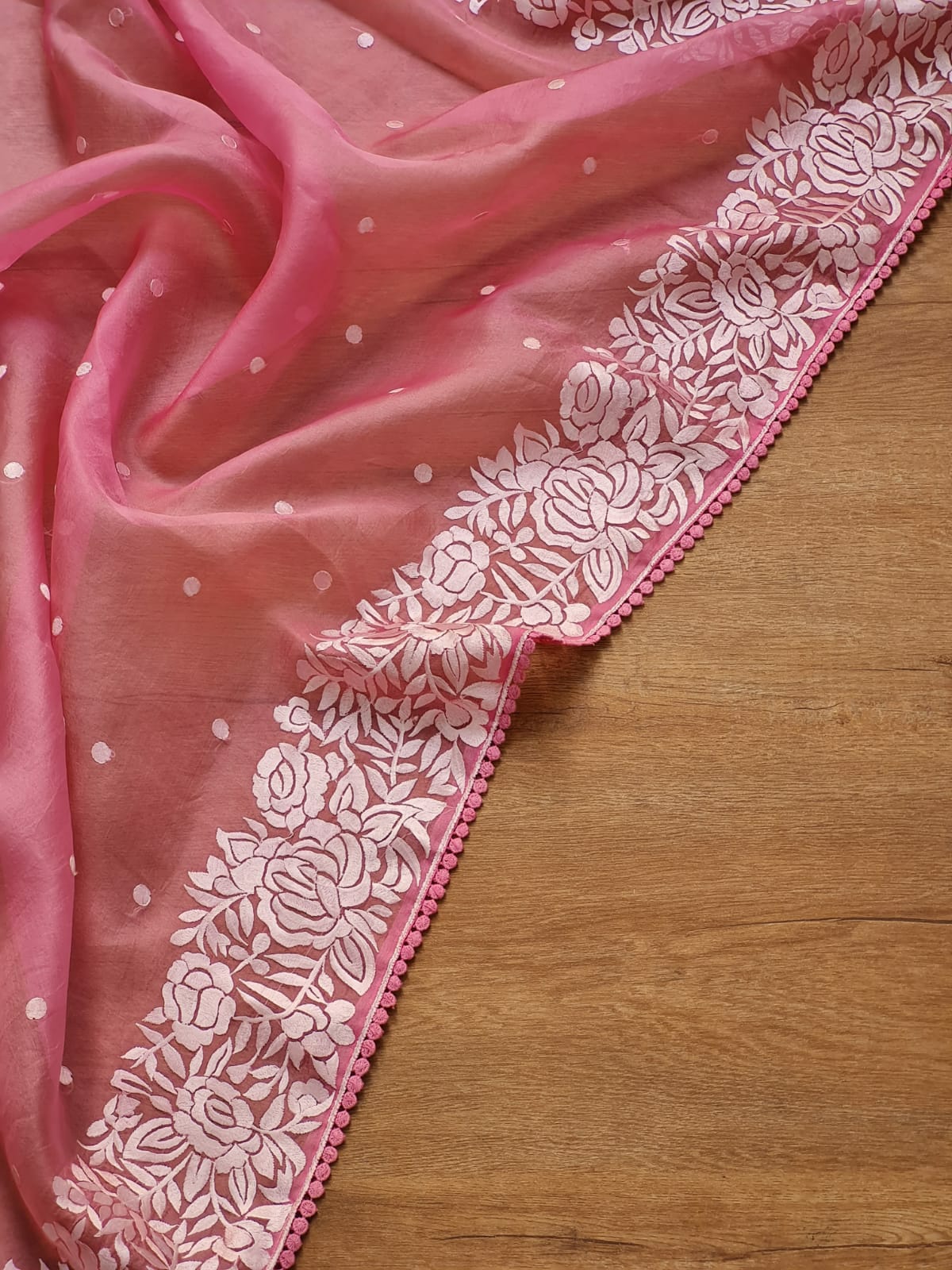Pure Organza Silk Parsi Embroidery Work Saree With Heavy Blouse