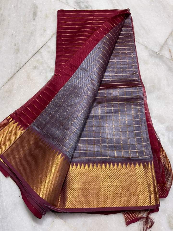 Pure Cotton Silk Mangalagiri Saree With Running Blouse .