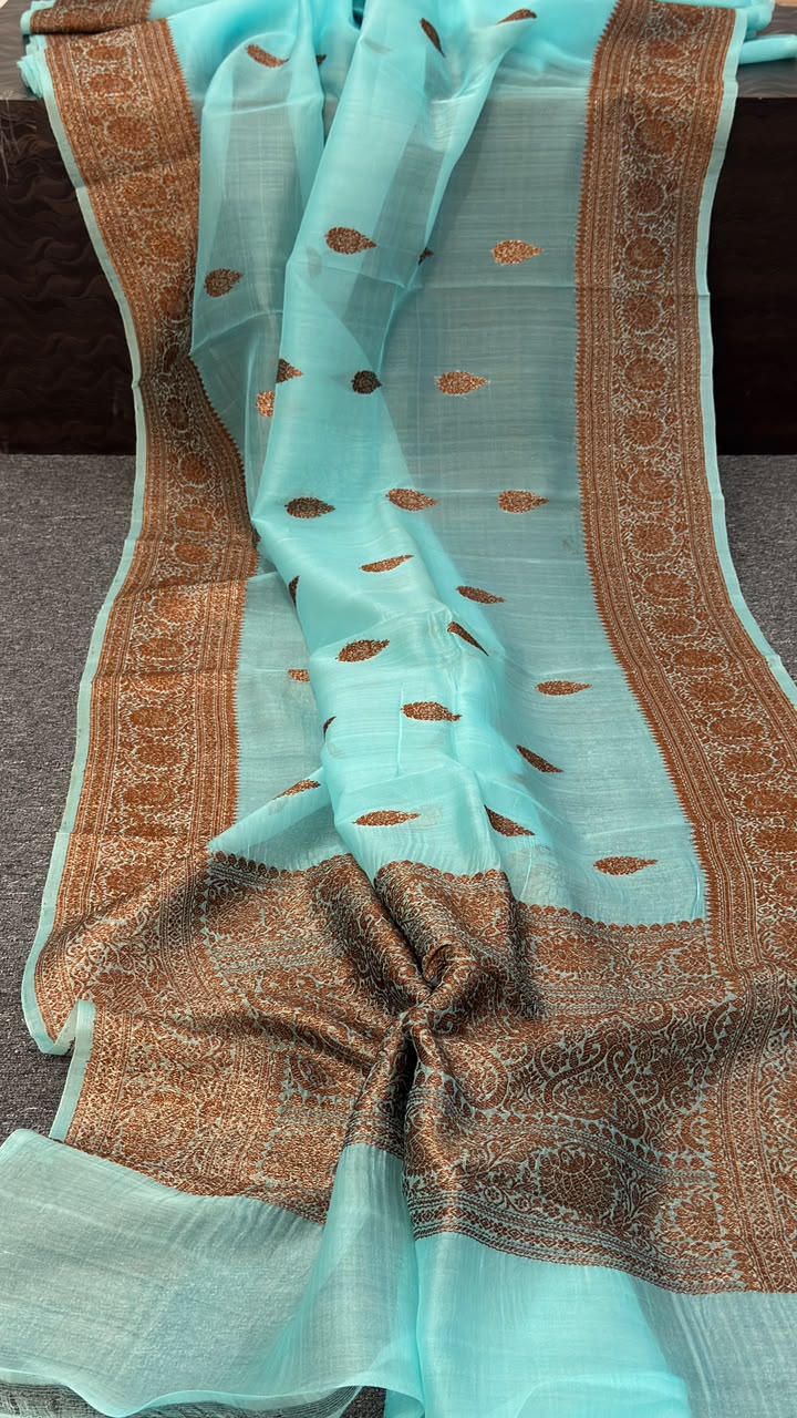Pure Handloom banarasi kora Silk Saree With Blouse
