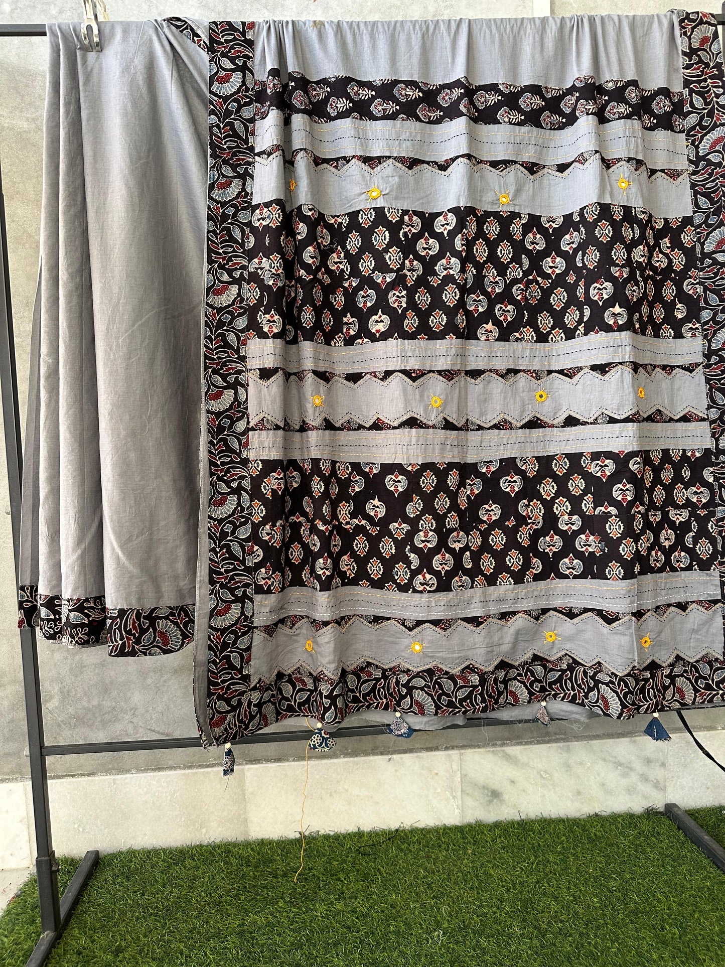 Pure Mul Cotton Saree With Ajrakh Mirror Work