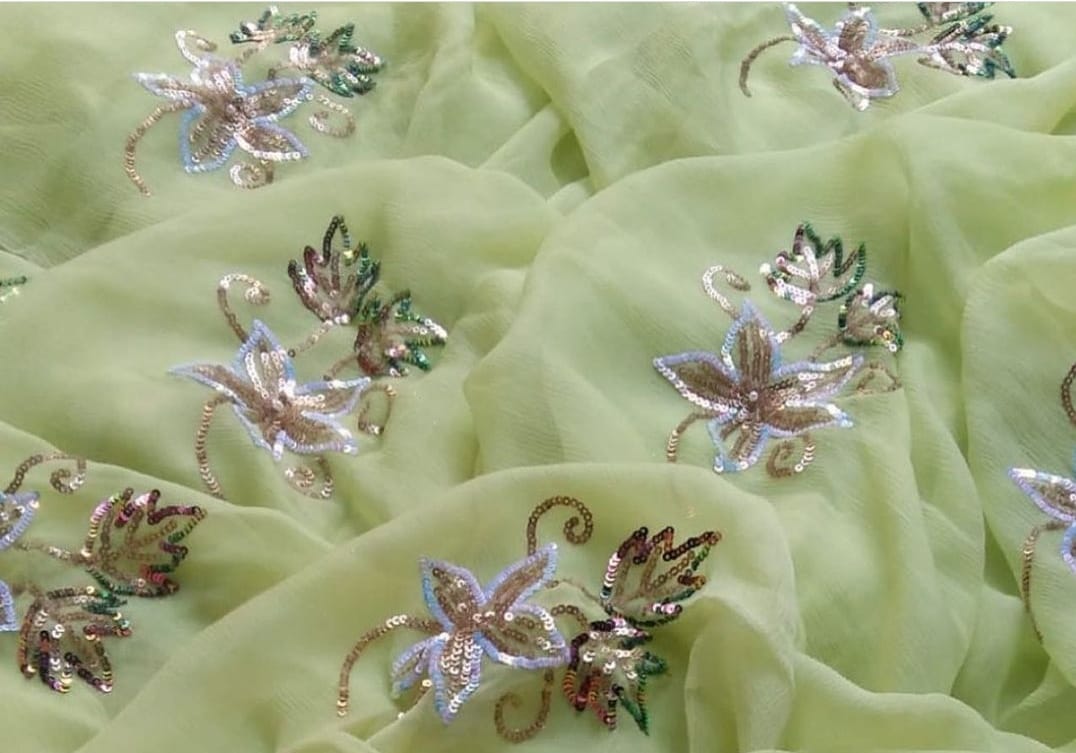 Pure Jaipuri Chiffon Hand-work motif work saree with blouse