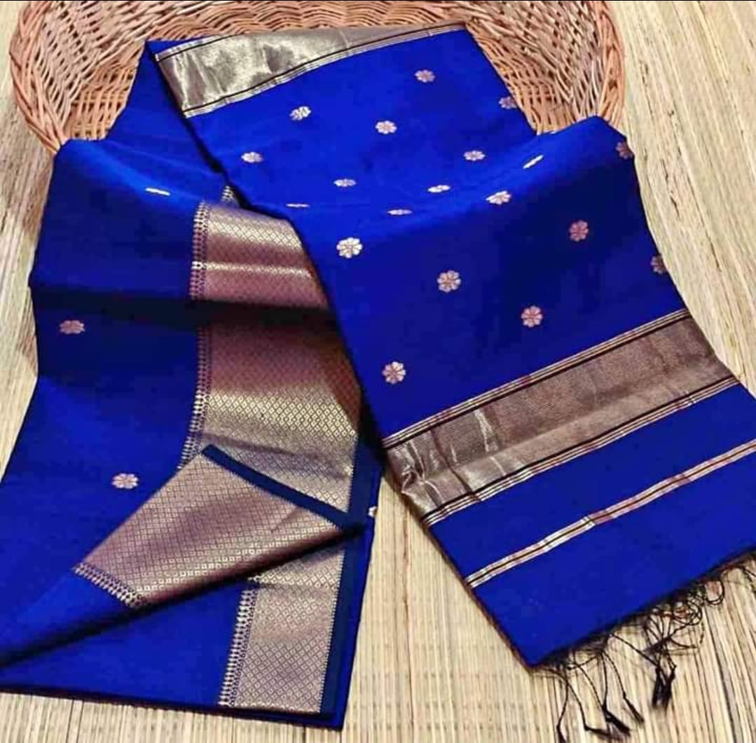 Maheshwari Cotton Silk Zari Work Saree With Blouse