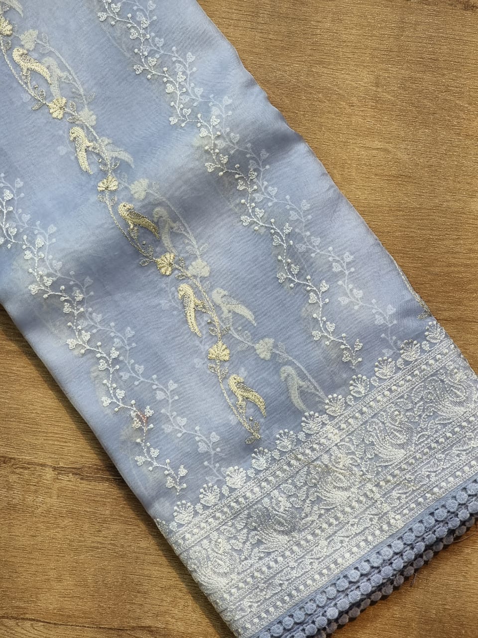 Pure organza silk embroidery work saree with blouse