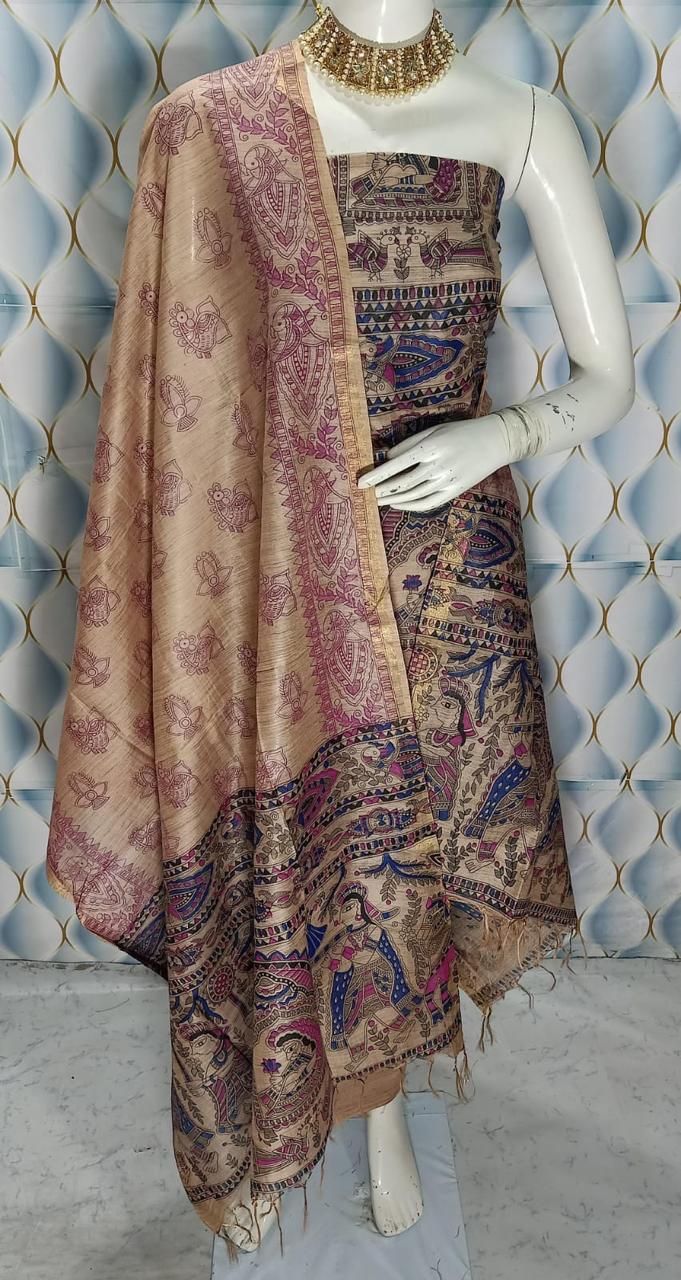 BHAGALPURI KATAN MADHUBANI PRINT UNSTITCHED SUIT