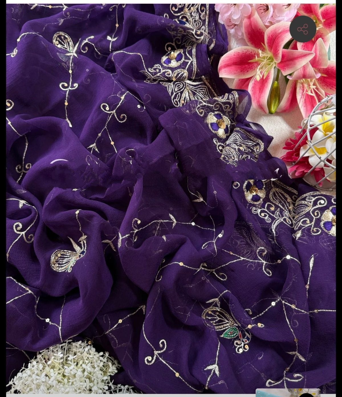 Pure Jaipuri Chiffon Jaal Work Saree With Beautiful Rajputi look and Blouse