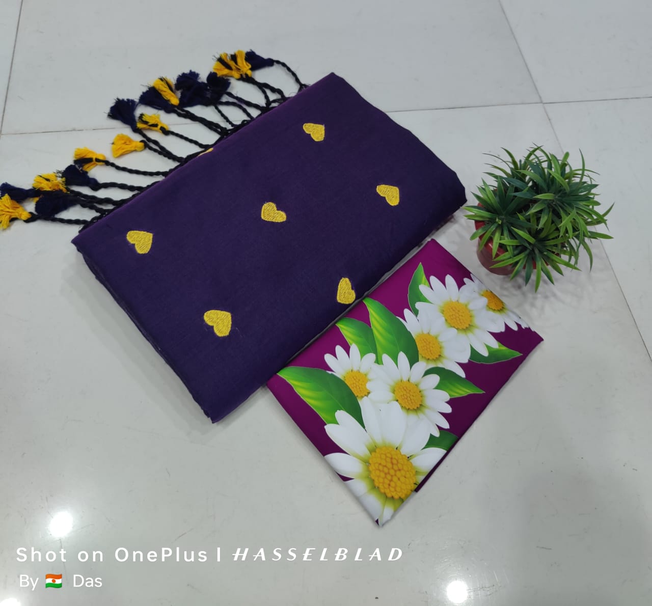 Beautiful Love Embroidery Khaddi Cotton Saree