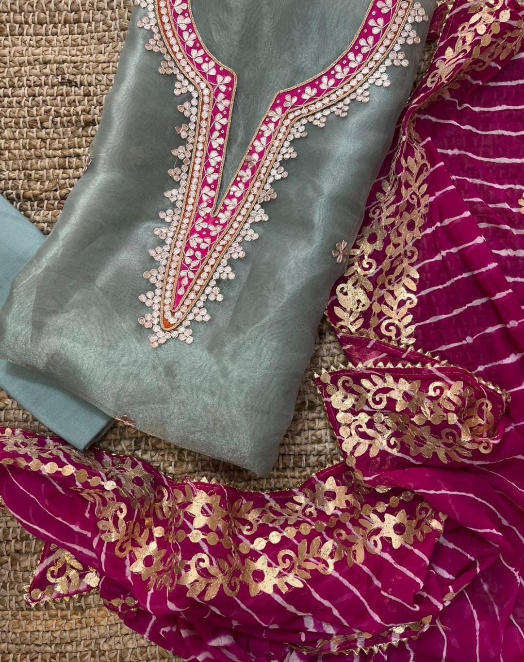 Organza Hand Work Unstitched Suit