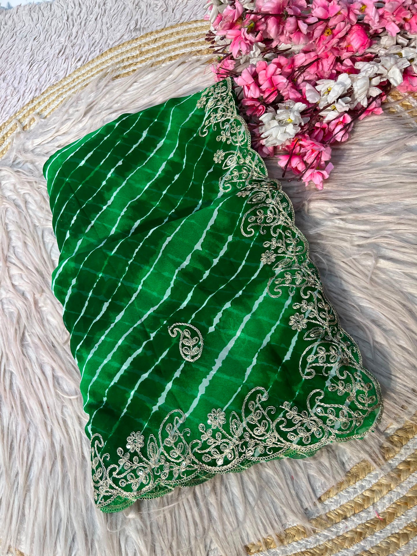 Georgette Leheriya Gota Patti Work Saree With Blouse