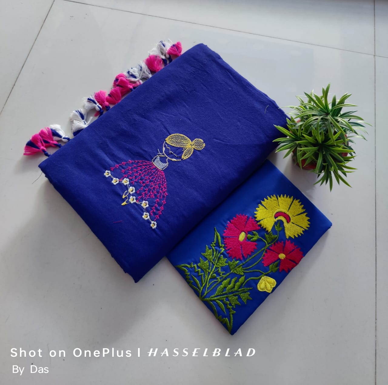 Beautiful Doll Embroidery Khaddi Cotton Saree