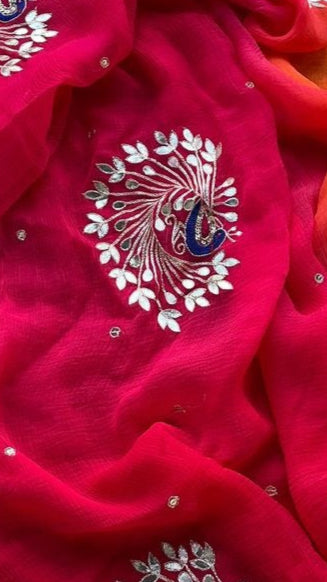 Pure Chiffon Jaipuri Beautiful motif Work Saree