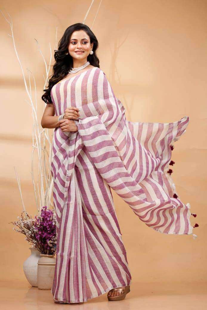 Pure Linen Silk Saree With Blouse