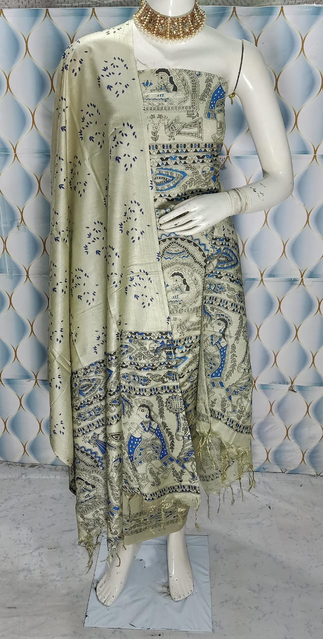 BHAGALPURI KATAN MADHUBANI PRINT UNSTITCHED SUIT