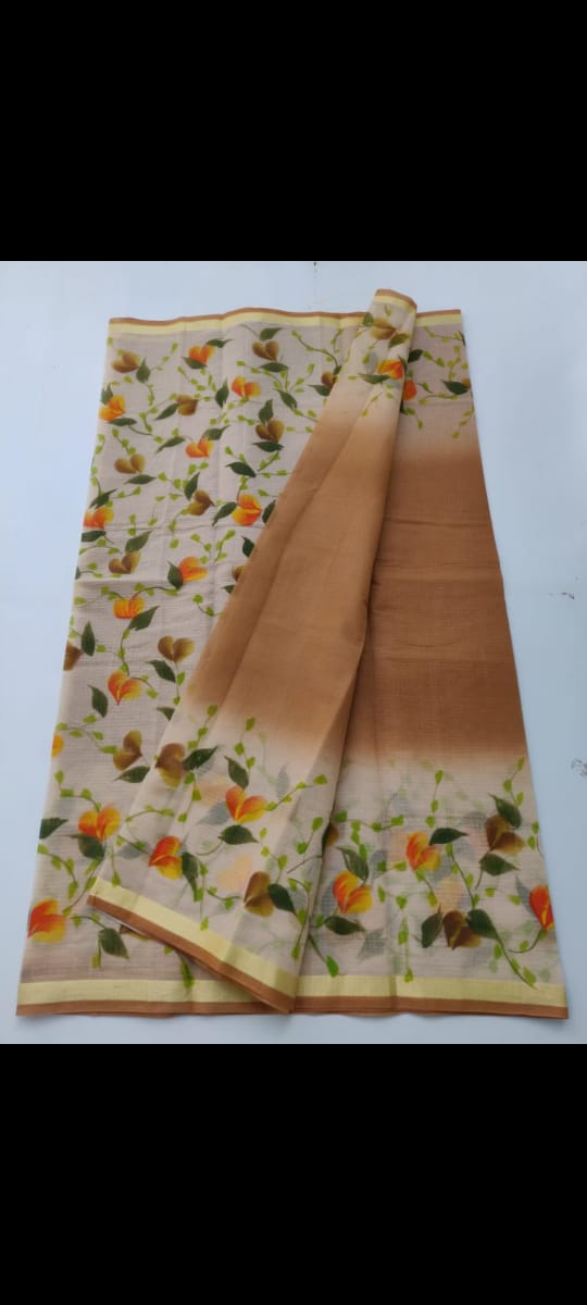 Beautiful kota cotton hand brush print work saree