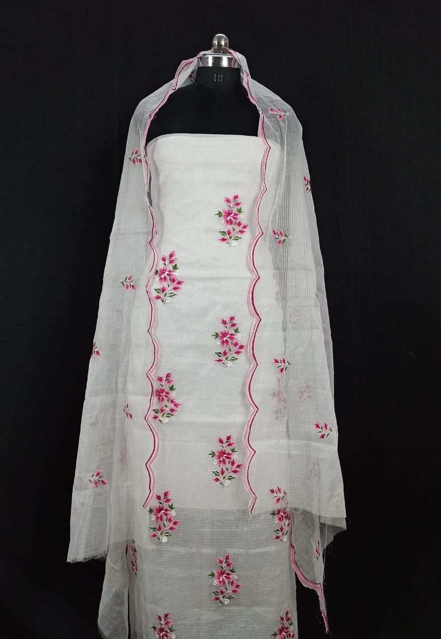 Kota Doria Embroidery work Unstitched Suit