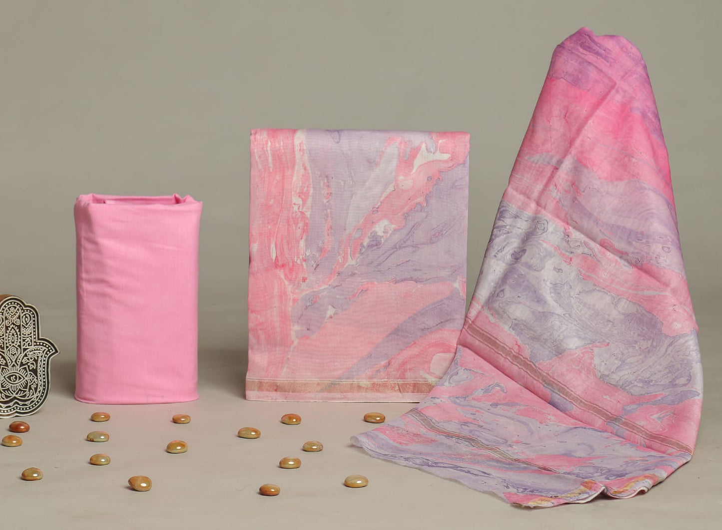 Hand Block Print Chanderi Silk Unstitched Suit