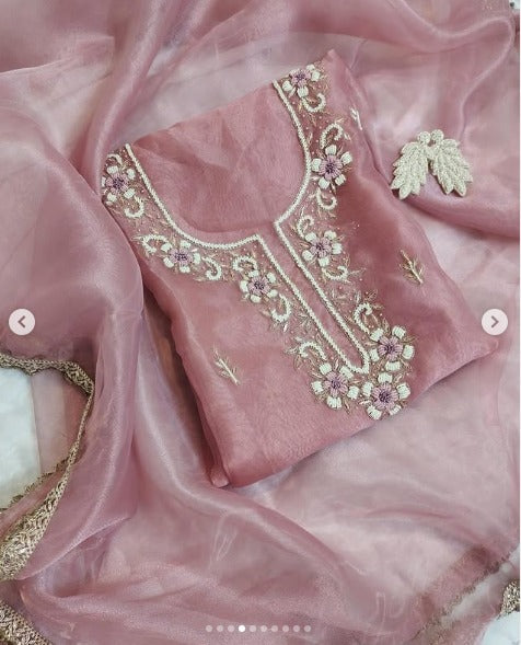 Organza Hand Work Unstitched Suit