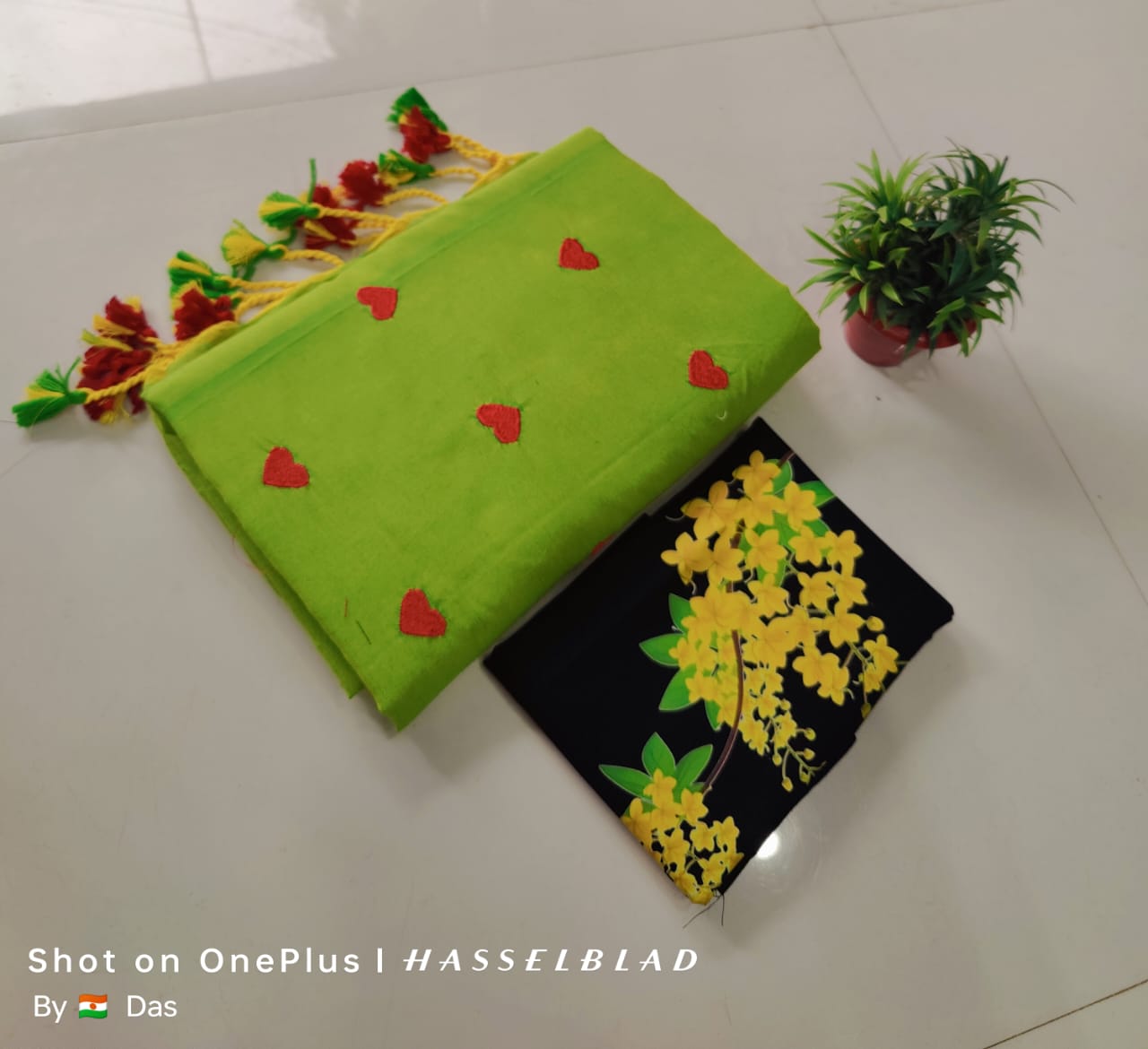 Beautiful Love Embroidery Khaddi Cotton Saree