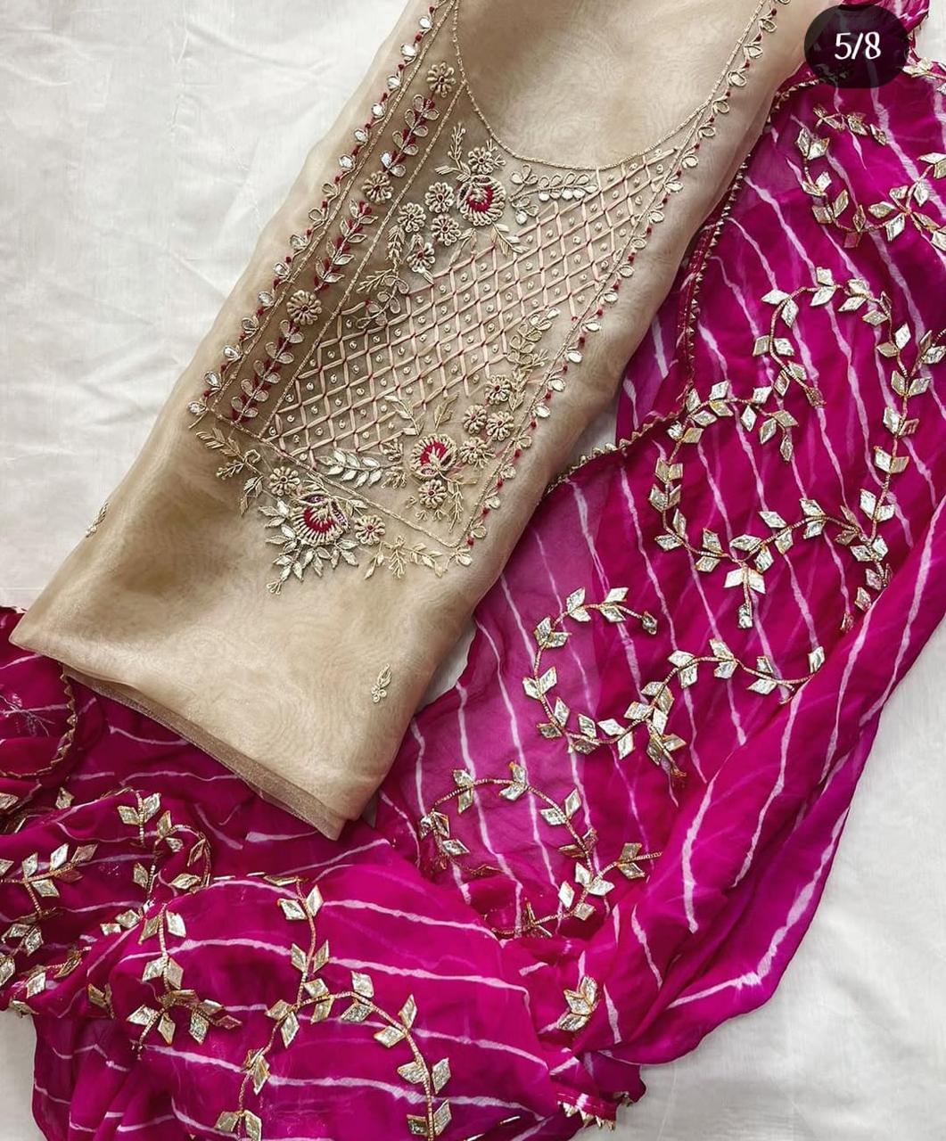 Organza Hand Work Unstitched Suit