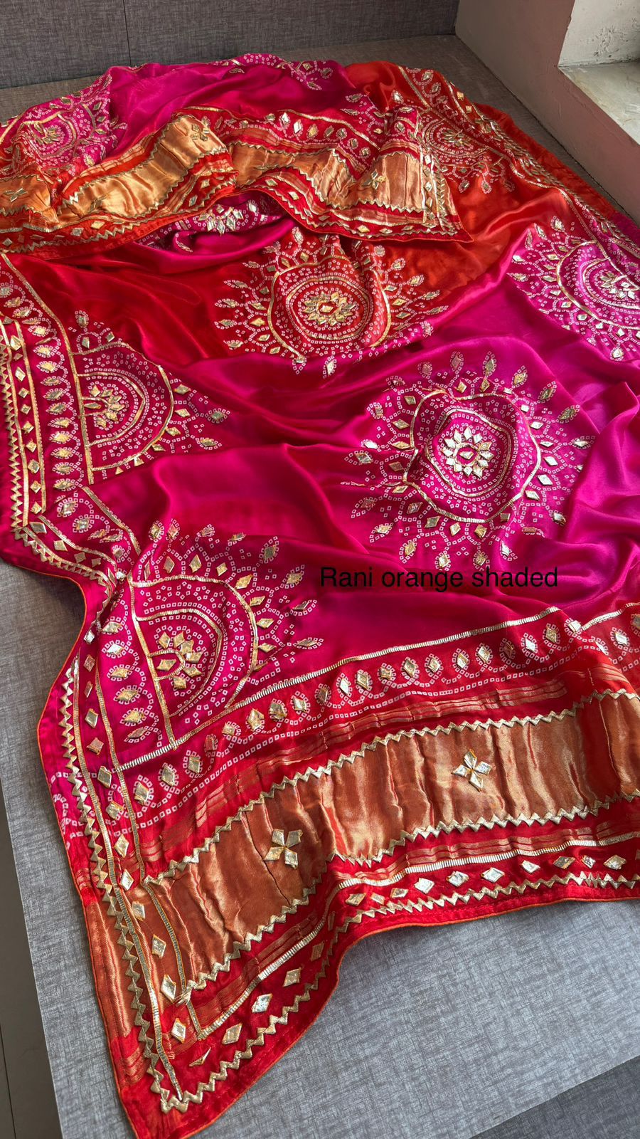 Pure gajji silk lakdi patta dupatta with gota patti work