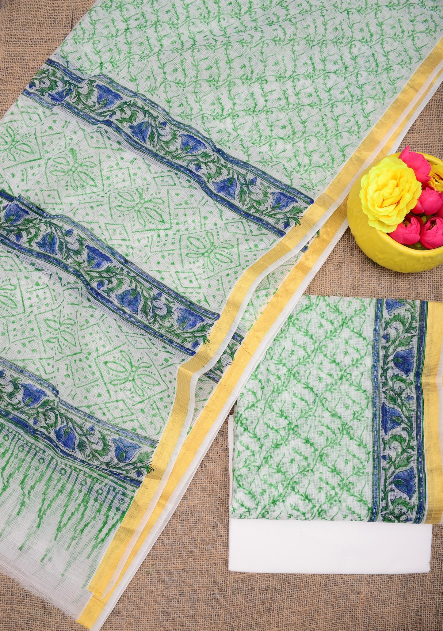 Kota Doria Hand Block Printed Unstitched Suit
