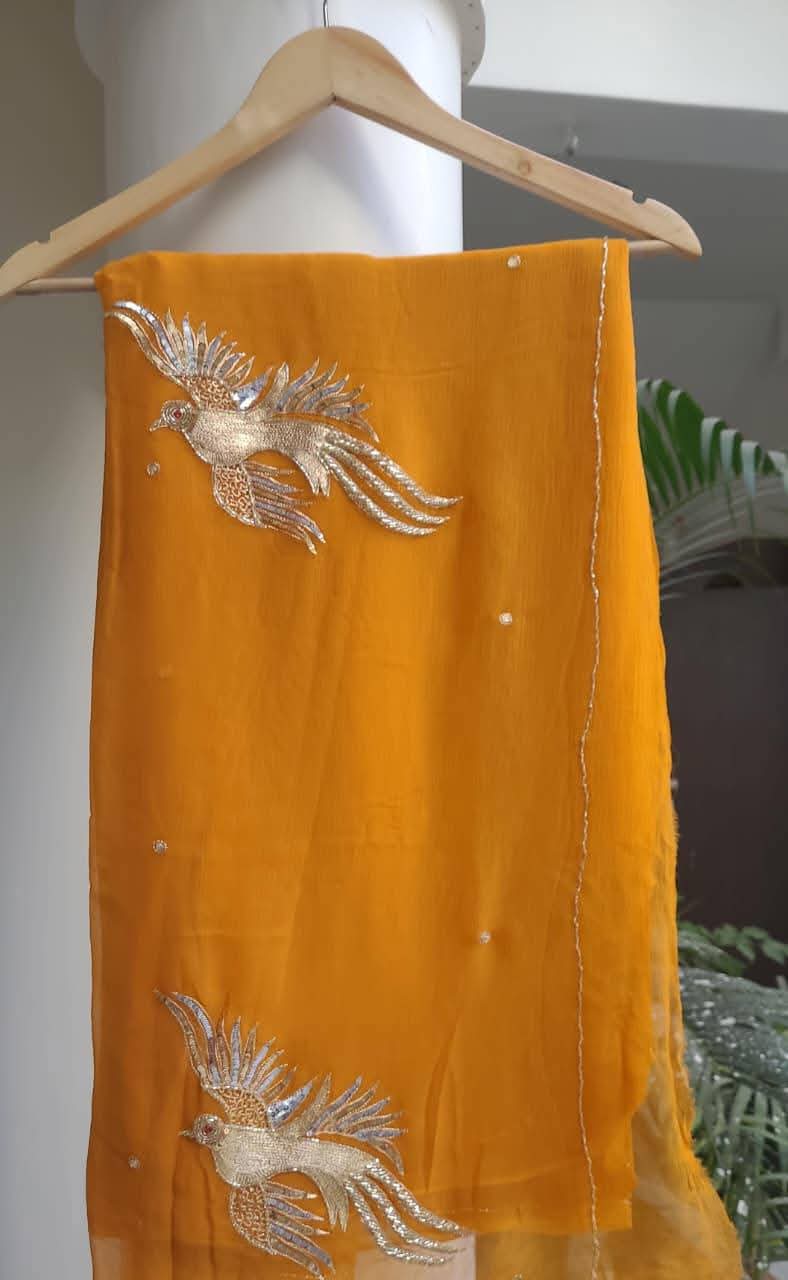 Pure Jaipuri Chiffon Hand-work motif work saree with blouse
