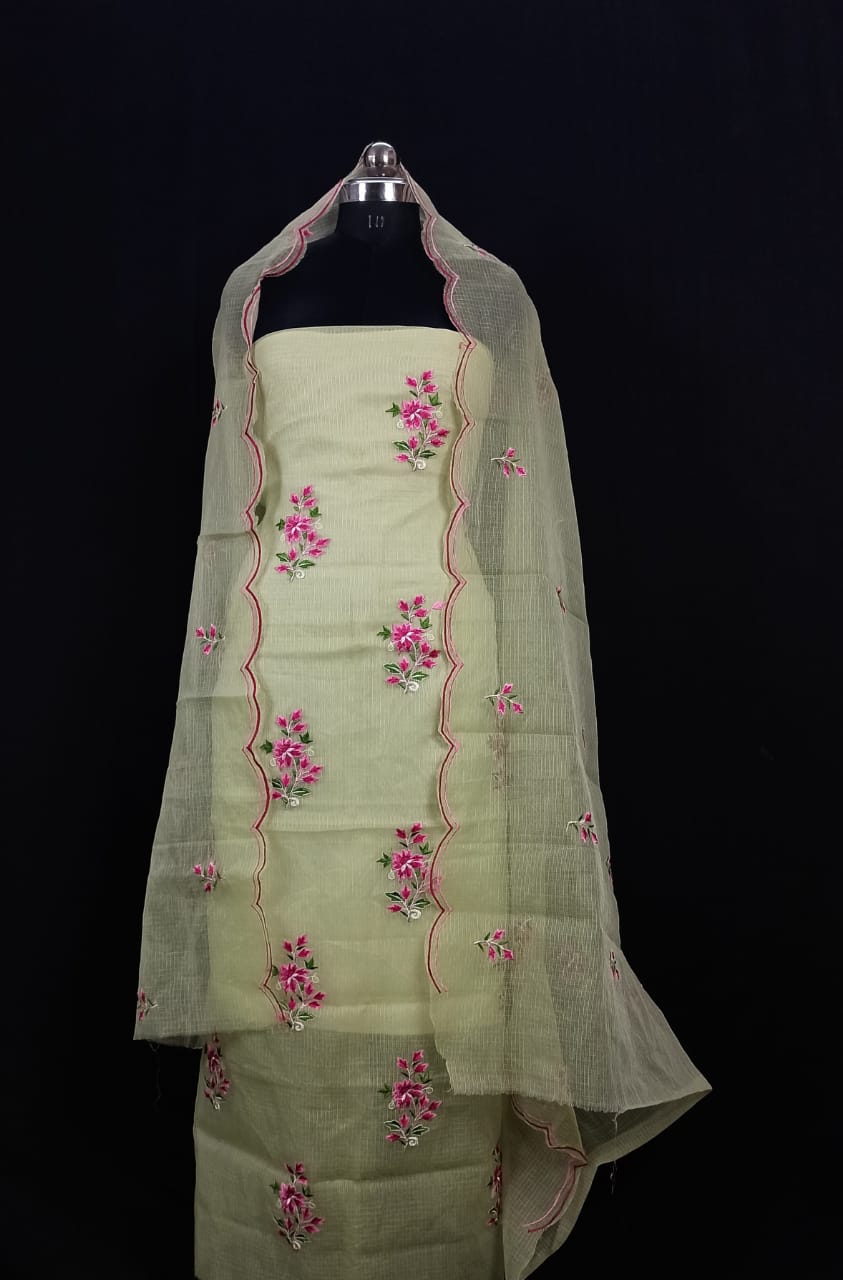 Kota Doria Embroidery work Unstitched Suit