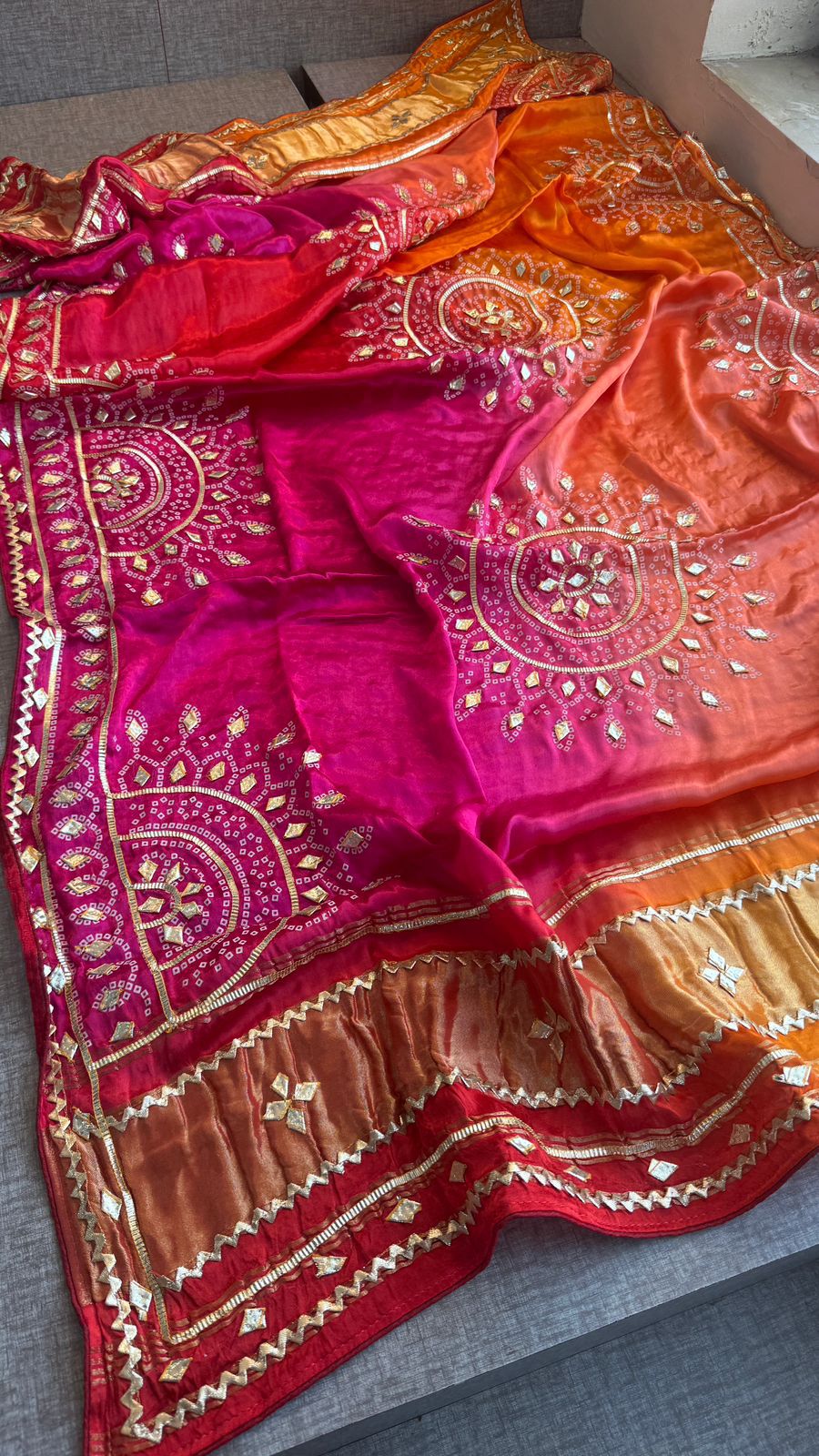Pure gajji silk lakdi patta dupatta with gota patti work