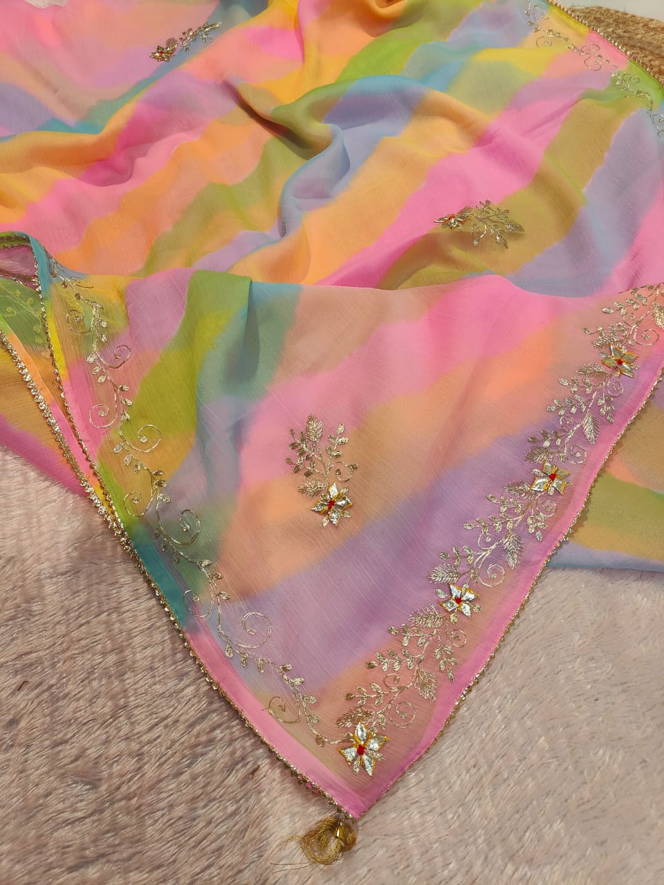 Soft Georgette Gota Patti Work Saree With Blouse