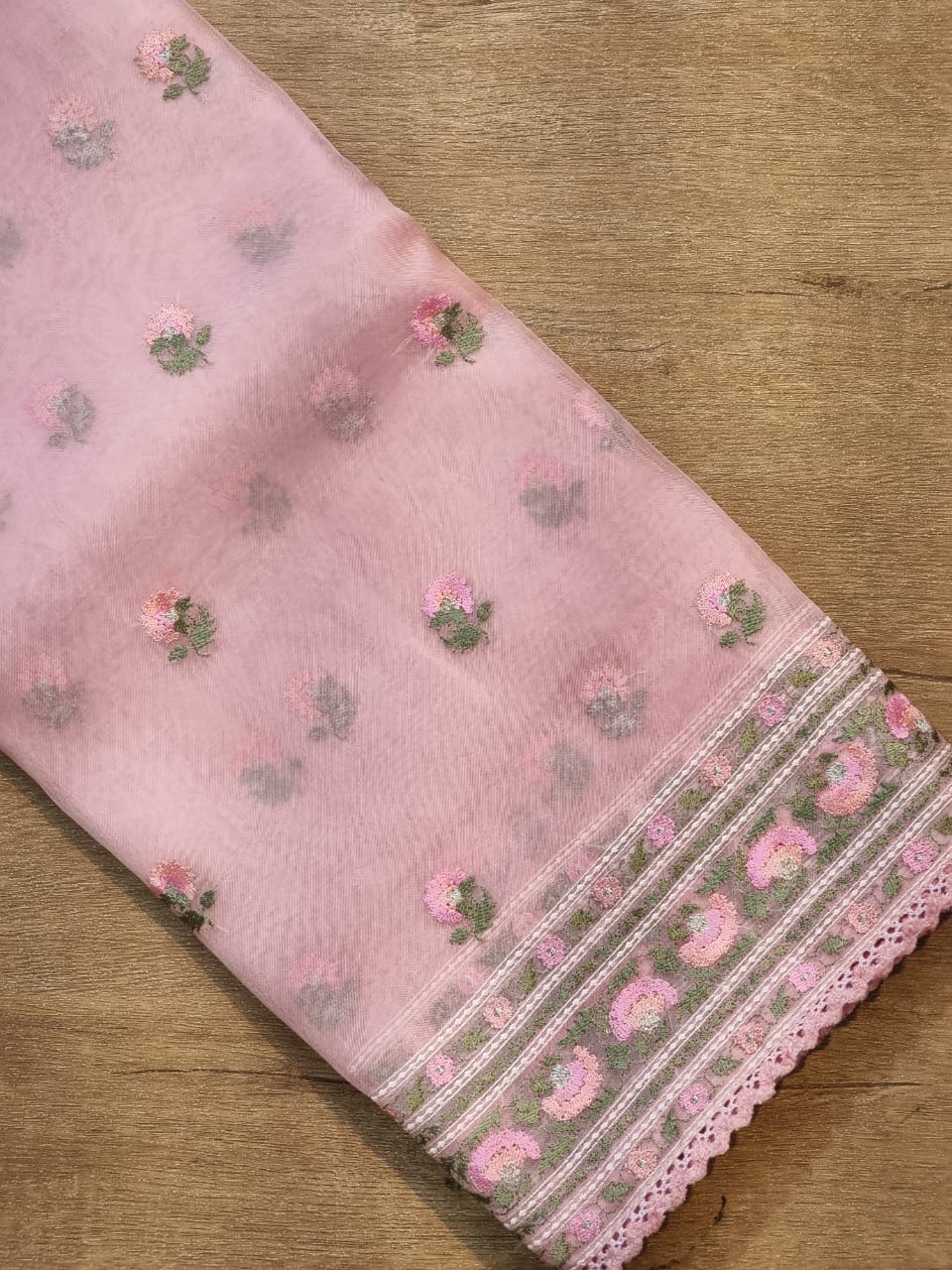 Pure Organza Silk Embroidery Border Buti Saree With Heavy Blouse