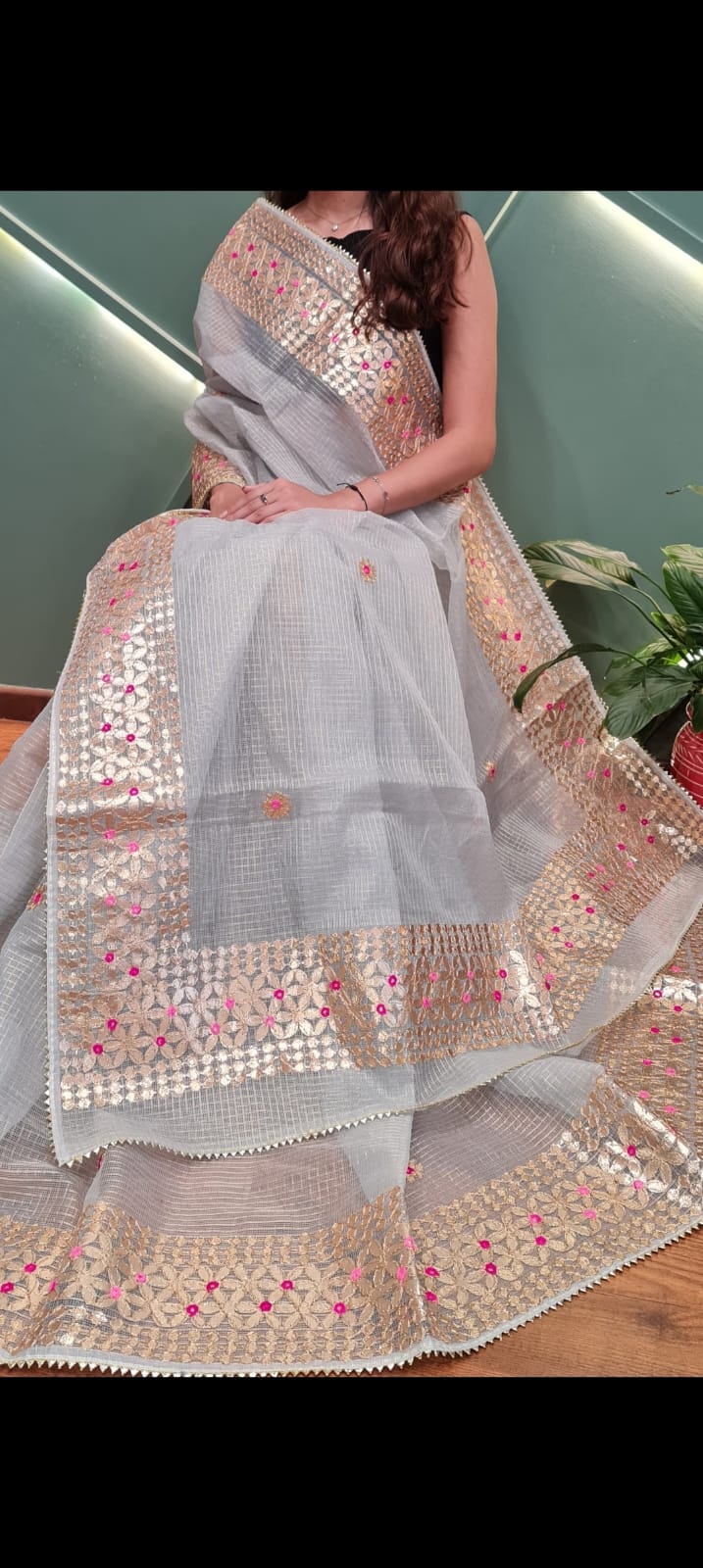 Pure Kota Cotton Gota Patti Work Saree