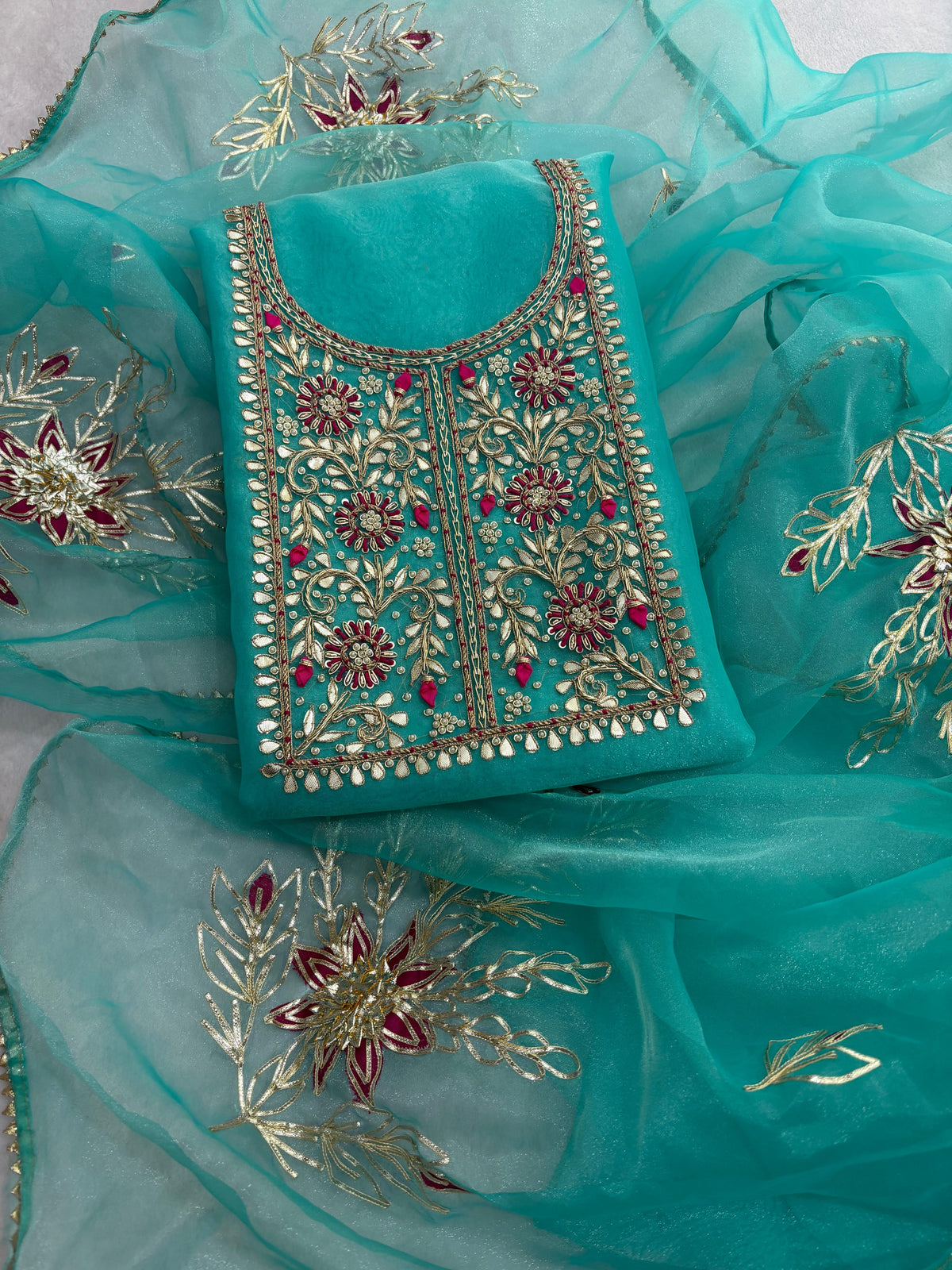 Organza Hand Work Unstitched Suit