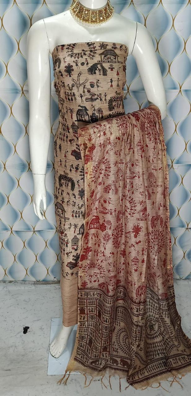 BHAGALPURI KATAN MADHUBANI PRINT UNSTITCHED SUIT