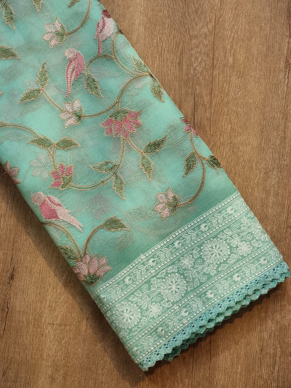 Pure organza silk embroidery work saree with blouse