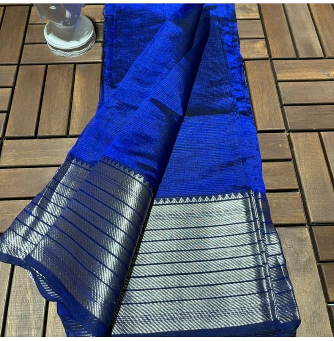 Pure Cotton Silk Mangalagiri Saree With Running Blouse .