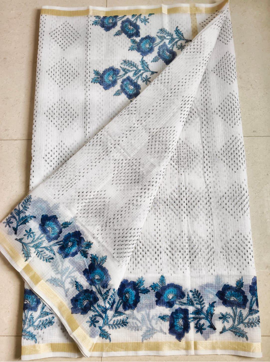 Beautiful kota cotton hand brush print work saree