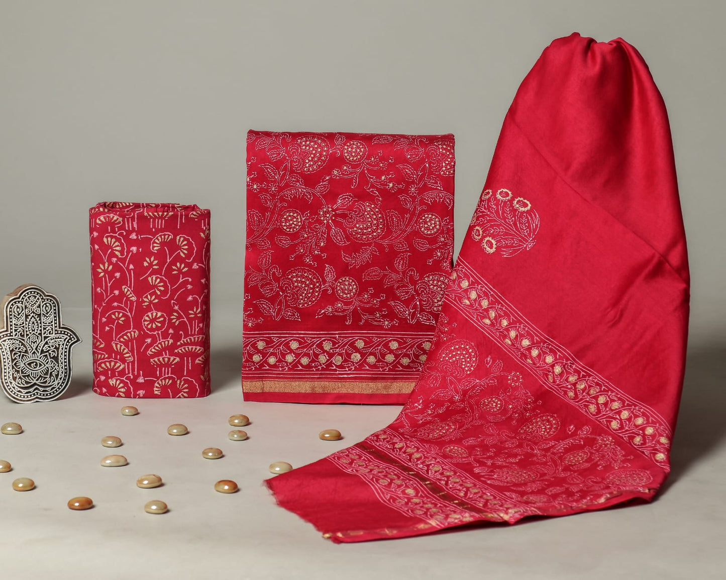 Hand Block Print Chanderi Silk Unstitched Suit