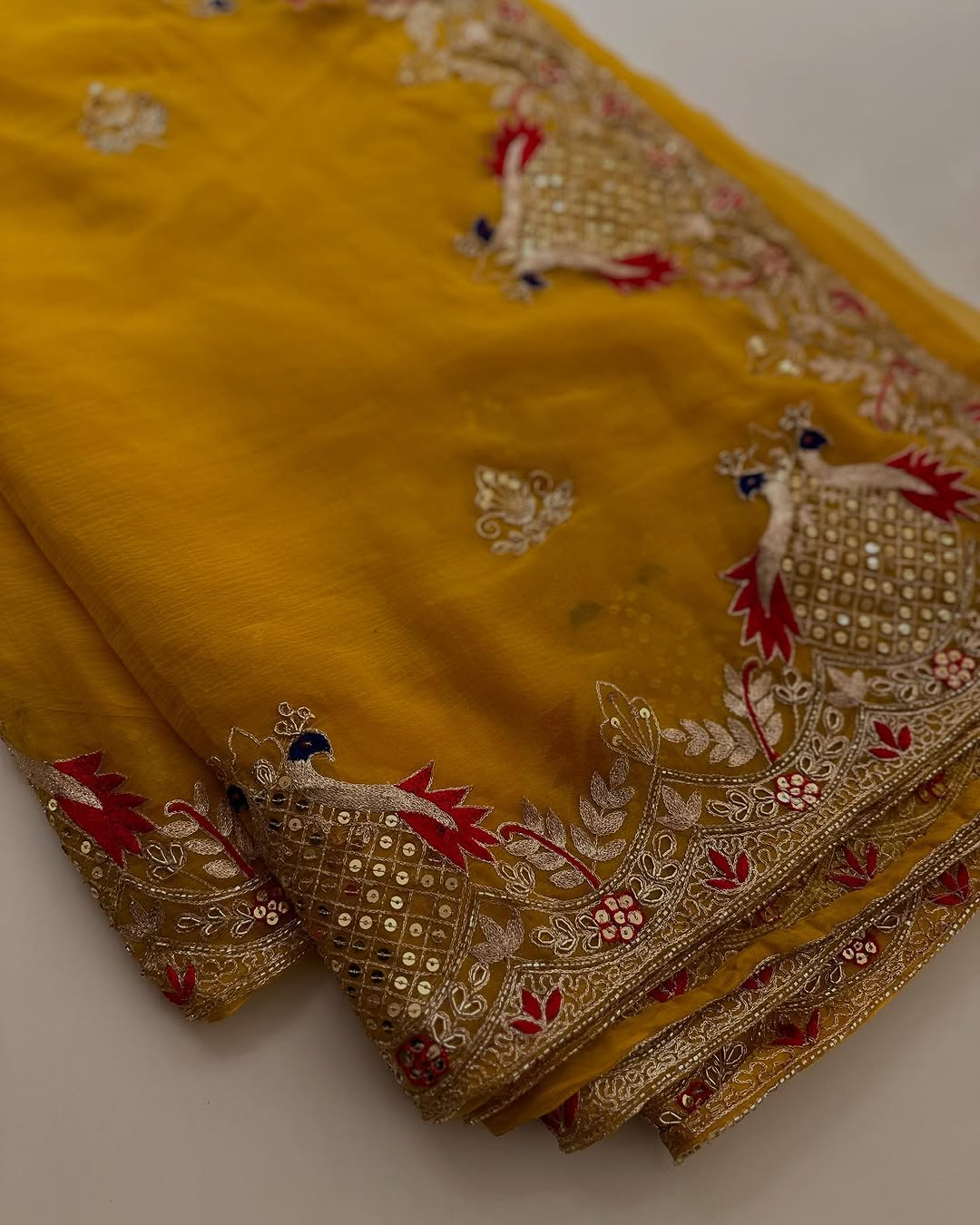 Pure Jaipuri Chiffon Jaal Work Saree With Beautiful Rajputi look and Running Blouse