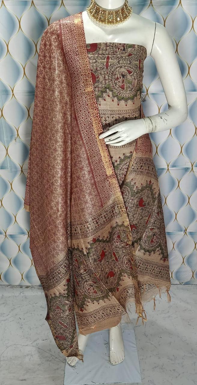 BHAGALPURI KATAN MADHUBANI PRINT UNSTITCHED SUIT