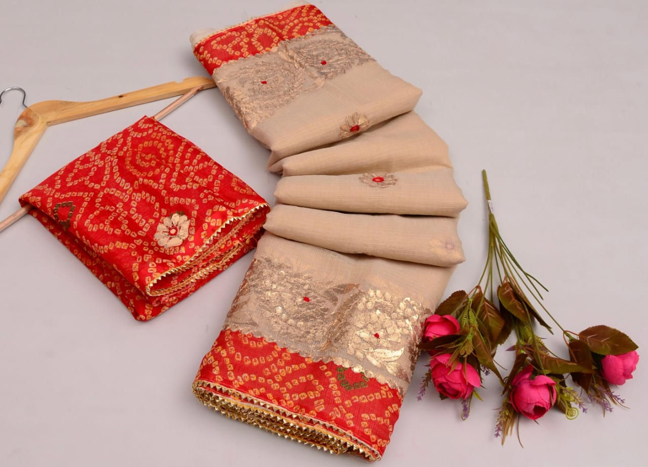 Pure Kota Cotton Gota Patti Work Saree