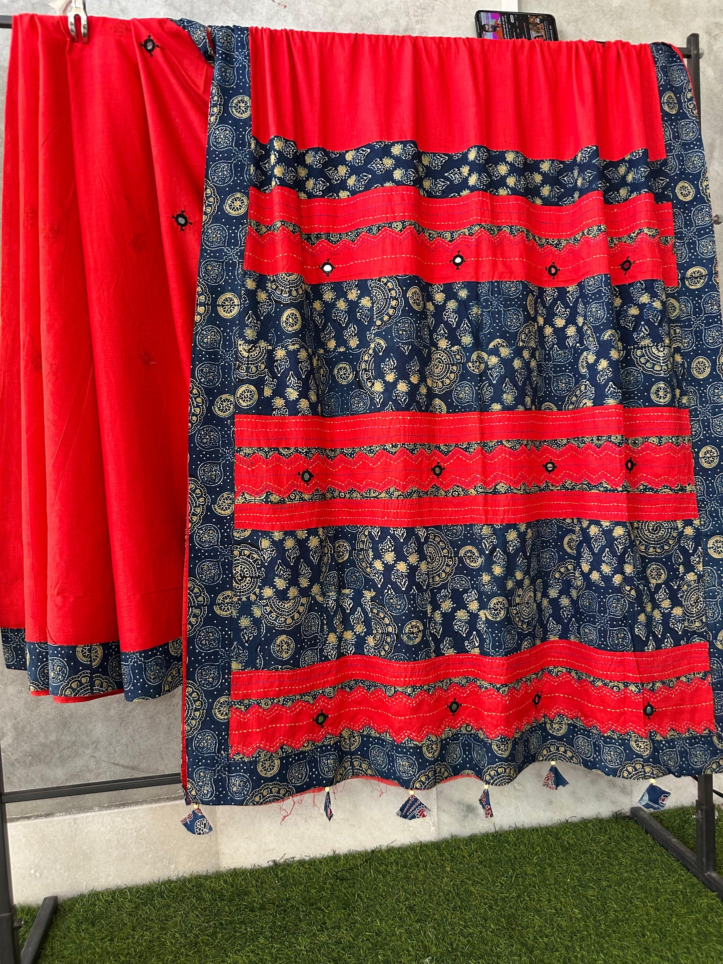 Pure Mul Cotton Saree With Ajrakh Mirror Work