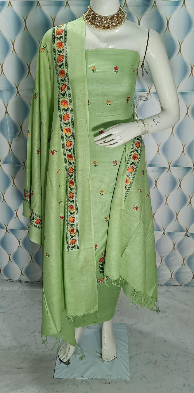 Cotton slub Embroidery Work Unstitched Suit